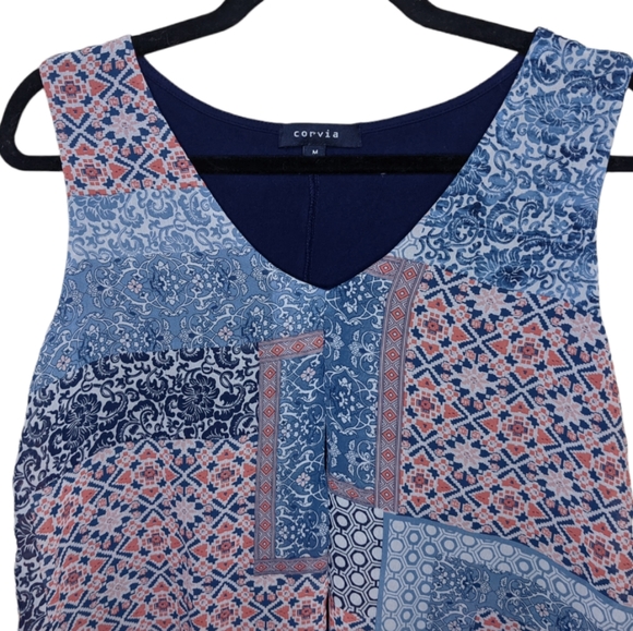 Corvia Sleeveless Blouse Women's Medium Blue Multicolor Print 🦋 - Picture 4 of 8